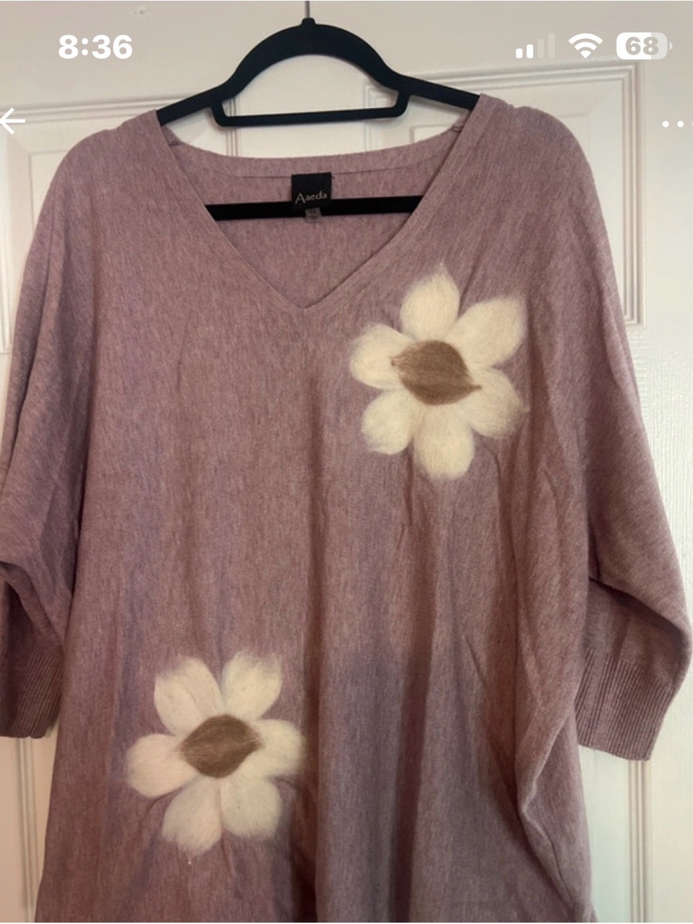 Muave V-Neck Sweater with Daisy Appliqués super soft